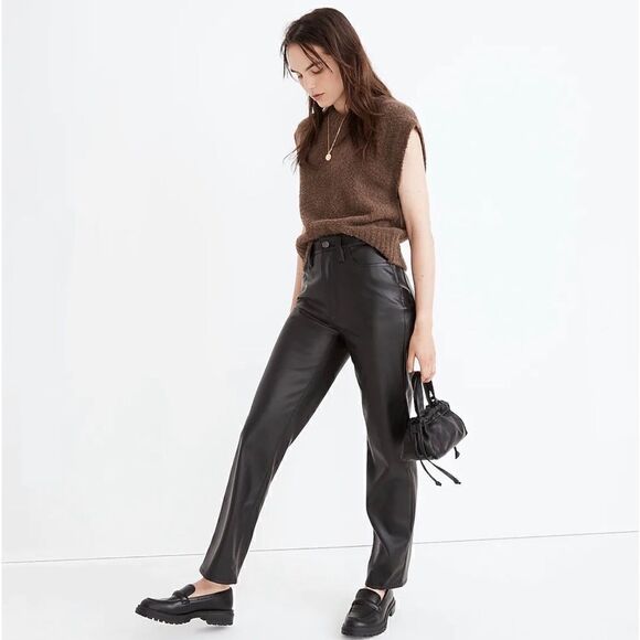 MADEWELL The Petite Perfect Vintage Straight Jean Faux Leather Edition Black 24P - Picture 2 of 12